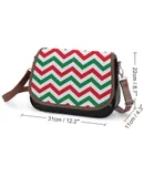 Christmas Chevron Pattern Green, Red And White Christmas Vintage Crossbody Bag for Women Medium Leather Hobo Bags Shoulder Bag Classic City Leather Satchels