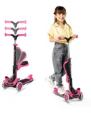 Kids Scooter – Foldable Seat – LED Wheel Lights Illuminate When Rolling – Children and Toddler 3 Wheel Kick Scooter – Adjustable Handlebar – Indoor and Outdoor- by Lifemaster