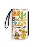 Fiesta Time! Mexican Icons Wallet for Womens PU Leather Zip Around Wallers Clutch Wristlet Travel Long Purse