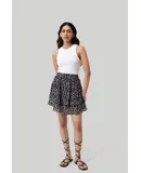 Drawstring Short Skirt in Black Florals