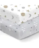 100% Organic Cotton Fitted Mattress Sheets for Graco Pack n Play, Babyletto, Pamo Babe, Dream on Me, Evenflo, Baby Trend, Hygge Hush Portable/Mini Crib/Playards, and Beka Bedside Bassinet 2 Pk