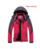 Women's Winter Jacket Waterproof Ski Jacket Warm Fleece Jacket Multi Pocket Parka Raincoat L Size rose Red