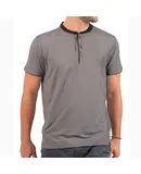 Mio Marino Men's Short Sleeve Henley T-Shirt-Dark Gray-Large