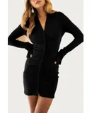 Endless Blu. Ruched Rib Open-Back Dress In Black
