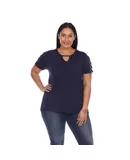 Plus Size Keyhole Neck Cutout Short Sleeve Top