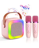 Mini Karaoke Machine, Kids Karaoke Machine with 2 Wireless Microphones for Kids Teen Adults-Pink