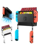 Wall Mount for Switch and Switch OLED, Metal Wall Mount Stand Accessories with 28 Game Cards Holder and 2 Joy-Con Hooks, Safely Mount your Switch on Wall Near TV (Black)