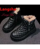 Langsha genuine leather thick-soled cotton shoes Martin boots for women winter new style velvet thickened snow non-slip warm outdoor short boots