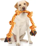Dog Rope Toys for Large/Medium Aggressive Chewers, Heavy Duty Dog Toys for Large Breed, 5 Knots Indestructible Dog Tug Toy for Boredom, 100% Cotton, Pull Rope, Teeth Cleaning-Orange