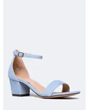 J. Adams Daisy Heeled Sandals For Women - Ankle Strap Low Block, Open Toe Dress Pumps, Chunky Heels For Women Serenity Blue Vegan Suede 8