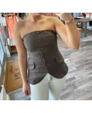 Olivaceous Strapless Button Up Linen Top In Coffee