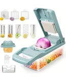 Time and Labor-Saving Vegetable Chopper with Hand Guard Colander Basket, 12-in-1 Multifunctional Pro Food for Potato, Mandoline Slicer Kitchen 32.2*11.3*11.3cm Light-Blue