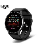 LIGE Bluetooth Smart Watch Full Circle Full Touch Screen Health Pedometer Blood Pressure Multisport Waterproof-silicone strap black