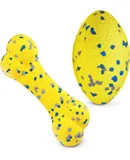 2Pcs Upgrade Bone Dog Balls+Rugby Dogs Toys for Aggressive Chewers, Indestructible Tennis Balls for Dogs (Yellow)