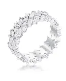 Rhodium Clear CZ Alternating Baguette Round Eternity Band