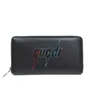 Gucci Black Leather Rainbow Blade Lightning Logo Long Wallet