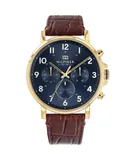 Reloj Tommy Hilfiger Hombre | Coleccion Daniel | Modelo 1710380 | Caja Redonda | Ø 44mm Acero inoxidable | Cierre Hebilla | Movimiento Cuarzo | Dial Azul | Cristal Mineral | Correa Cuero Cafe | 30m / 3 ATM | Línea Lujo