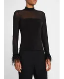 Cinq a Sept Women's Feather Trim Shantel Top, Black