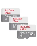 3x SanDisk Ultra 64GB microSDXC Memory Card UHS-1 Upto 100 MB/s Class 10 Full HD Video with SD Adapter