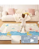 Baby Play Mat 79x71x0.6 inches, Fabric Cloth Surface Extra Large & Thick Foldable Play Mats for Baby Girls Boys, Waterproof & Anti-Slip Portable Baby Floor Mat for Tummy Time with Travel Bag