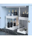 2 PACK|Pull Out Bathroom Organizer|2 Tier Slide Out Bathroom/Kitchen Organiers and Storage. (2 PACK White)