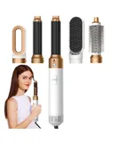 5 in 1 Multi Hair Dryer Styler: High-Speed Negative Ionic Brush for Curling, Volumizing, Straightening, Waves - Professional Salon Tool,white/gold