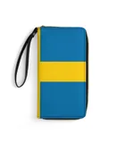 National Flag Sweden Blue Field Wallet for Womens PU Leather Zip Around Wallers Clutch Wristlet Travel Long Purse