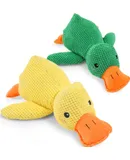 Outfany Calm Duck, The Mellow Dog Calming Duck Dog Toy, No Stuffing Cute Durable Fabric Duck with Soft Squeaker, Yellow Duck Dog Toy for Indoor Play (Yellow & Green)