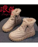 Langsha genuine leather thick-soled cotton shoes Martin boots for women winter new style velvet thickened snow non-slip warm outdoor short boots