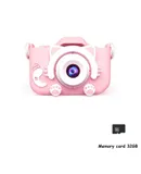 Children's digital camera HD children's mini camera toy, universal clear dual camera cat pink + memory card 32GB