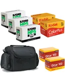 3x Ilford HP5 Plus Black and White Negative Film (35mm, 36 Exp) + 2x Kodak ColorPlus 200 Color Negative Film (35mm, 36 Exposures) + 2x Kodak Professional Ektar 100 Color Negative Film (35mm, 36 Exposures) + BePro BC-2 Case (Medium)
