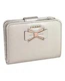 Prada Saffiano Leather Pirite and Cipria Gold Bow Wallet with Zipper Coin Pouch
