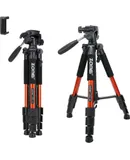 Mobile phone tripod, camera tripod, with 3-way swivel head, camera tripod (quick release plate, mobile phone holder and bag, 48-140 cm)