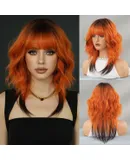 20 Inches Long Wavy Hair Wig for Women Natural Curly Burgundy Wig -Orange