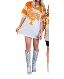 Gameday Couture Youth Rhinestone Overlay V-Neck Football Jersey Dress In White/orange