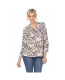 Women's Pleated Long Sleeve Floral Print Blouse