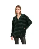Belle & Bloom Women's Serenade Velvet Plisse Shirt in Dark Teal