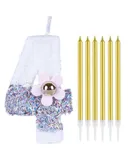 Number 4 Birthday Candle & 6 Count Gold Long Thin Metallic Birthday Candles Set for Party Supplies, Party Cake Candles Birthday Parties Wedding Decorations