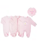 The Baby Sleepers for Girls Set of 3 - Soft Cotton Footed Pajamas for Newborns & Infants - Pink flowers