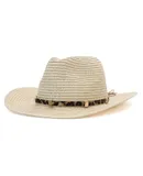 Men's and women's straw hat, spring and summer woven sun hat leopard print, sunscreen jazz bowler hat
