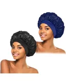 2Pcs Silk Bonnet for Sleeping, Hair Wrap for Women-(Color-C Black Navy Blue)