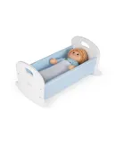 Tidlo Cuna para Muñecas de Madera, Diseño de Lunares Azul Claro, Accesorios para Muñecas