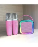 Glistenwing Mini Karaoke,  Mini Karaoke Machine with 2 Wireless Microphones Voice Changer, Bluetooth Portable Speaker with Lights for All Smartphones Rose Pink