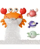 Tumama Baby Bath Toys Cute Cartoon Singing Crab Blowing Bubbles with Suction Cups Mold Free Safe ABS with 3 Floating Whale Penguin Crab No Battery Wind Up Toys