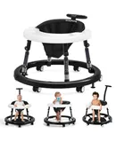 Baby Walker, Foldable Baby Walker with Wheels, 9 Adjustable Heights Walker for Baby, Infant Toddler Walker with Foot Pads, Baby Walkers and Activity Center for Boys Girls 7-18 Months