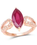 14k Rose Gold Plated 5.11 Carat Glass Filled Ruby And White Topaz .925 Sterling Silver Ring