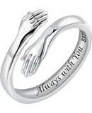S925 Sterling Silver Hug Rings for Women Adjustable Hugging Hands Open Ring for Men Promise Rings Jewelry Birthday Farthers Day Gifts for Dad Mom Wife Daughters Grandma Best Friend