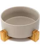 Ceramic Dog and Cat Bowl with Wood Stand Non-Slip Matte Glaze Weighted Food Water Set for Cats &Small Dogs 13.5OZ