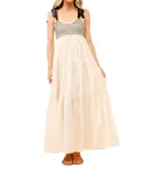 Blue B Smocked Ribbon Tie Maxi Dress In Ecru