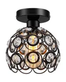 Modern Chandelier Crystal Ceiling Hallway Light Mini Semi Flush Mount Ceiling Light Fixture Mini Chandelier, Antique Black Metal Crystal Chandelier Lamp Entryway Bedroom Bathroom Kitchen